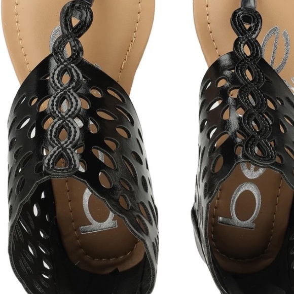 NWT BEBE GIRLS Shiny Black Perforated Cut Out Gladiator Goddess Bootie Sandals - Picture 7 of 9